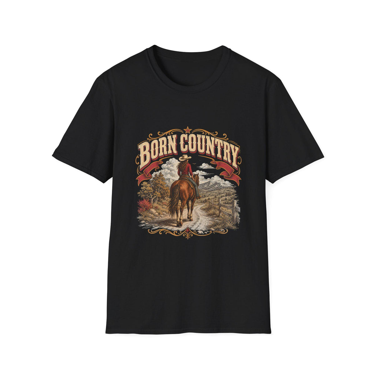 Western style apparel; Born Country Horse Back T-shirt
