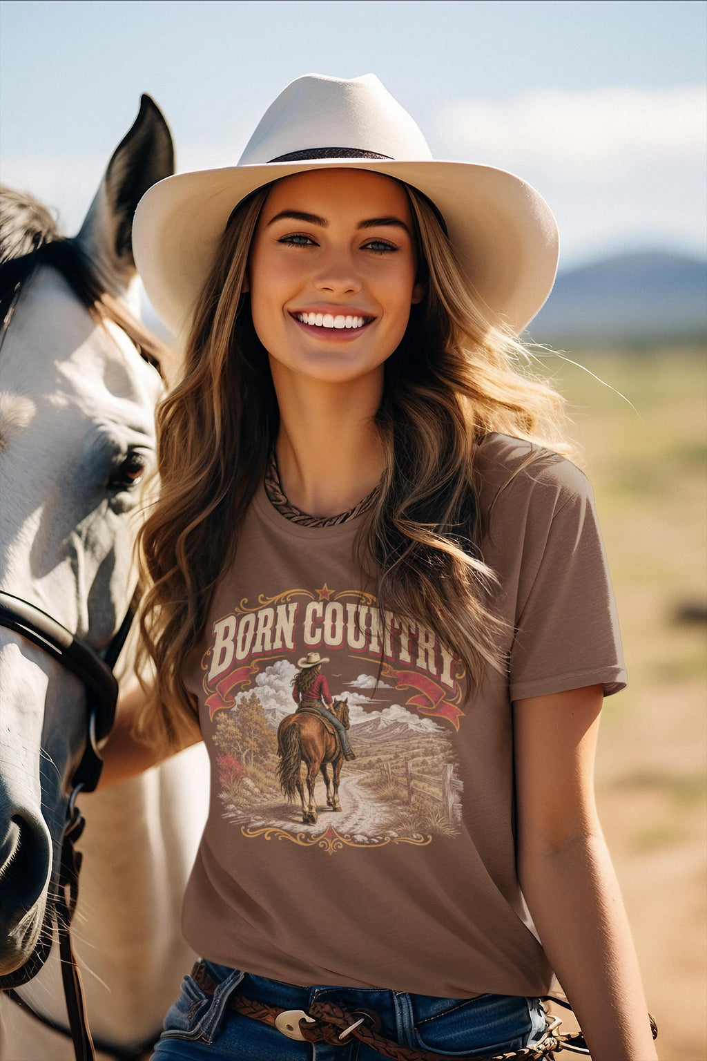 Western style apparel; Born Country Horse Back T-shirt