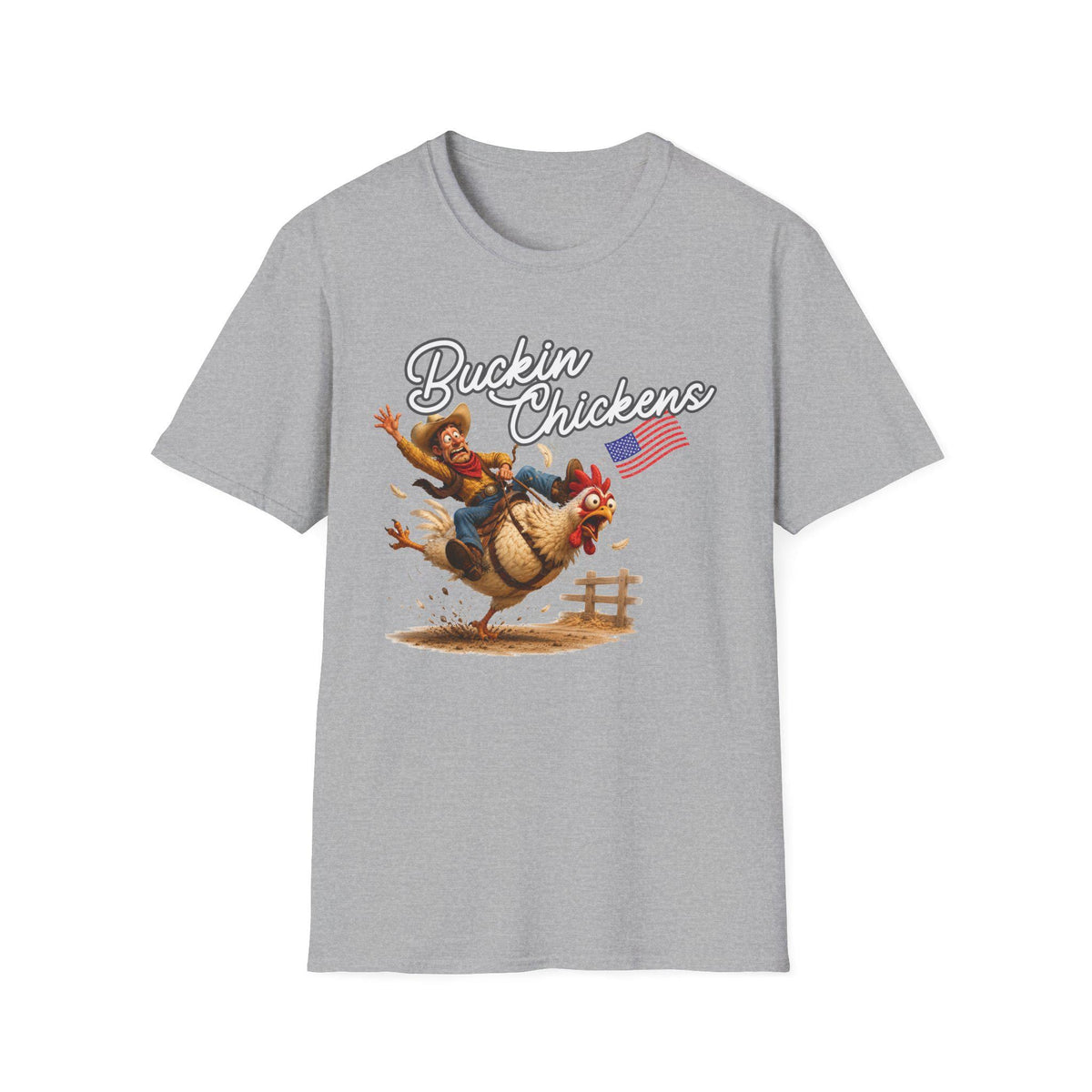 Western style funny tshirt; Buckin' Chickens Shirt | Cowboy Riding Chicken Graphic Tee