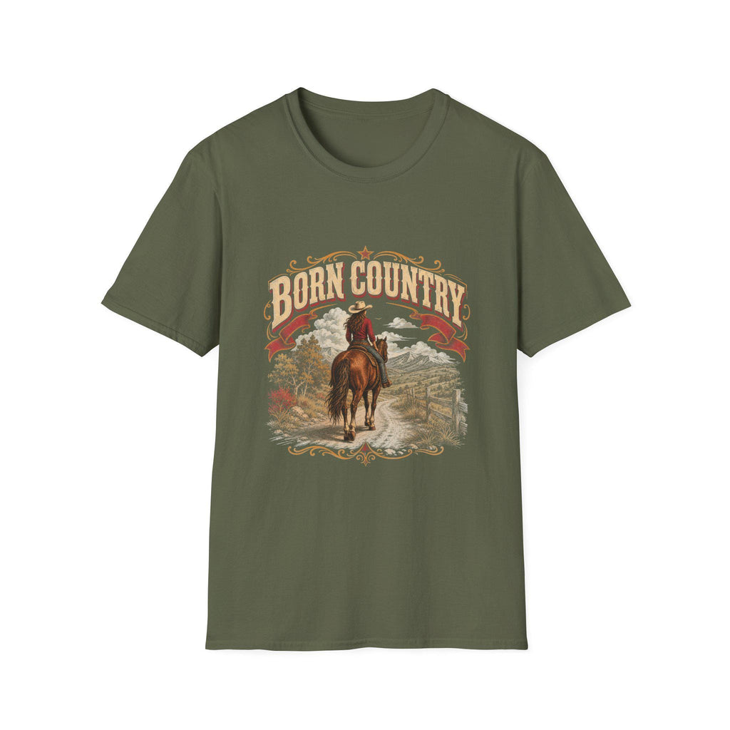 Western style apparel; Born Country Horse Back T-shirt