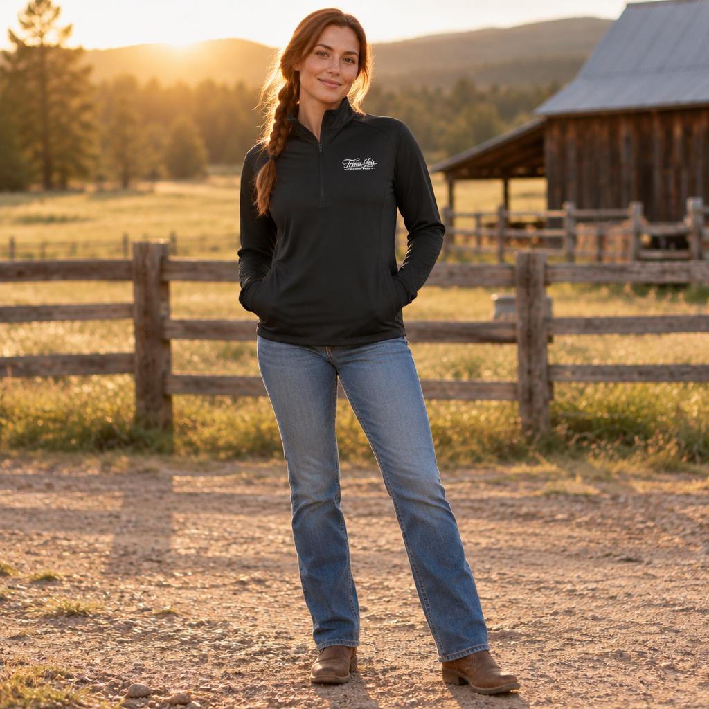 Quarter Zip Pullover, Black, Country Themed