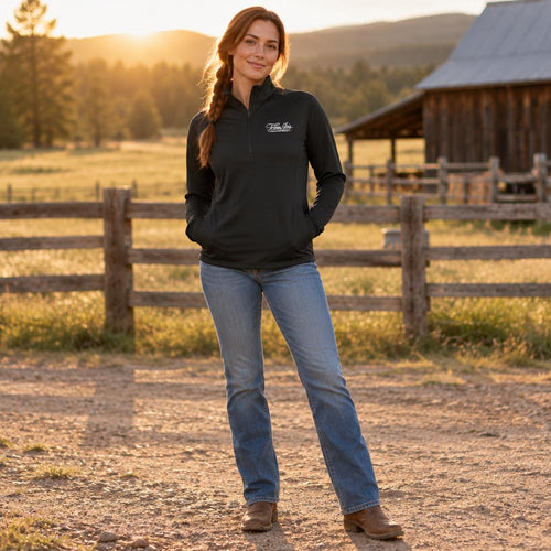 Quarter Zip Pullover, Black, Country Themed